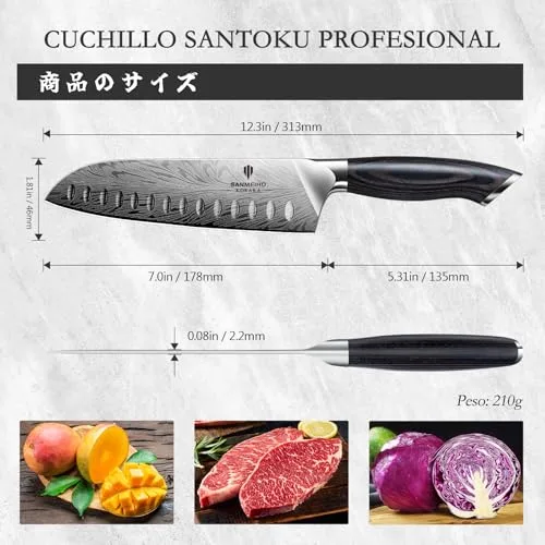 SANMEIHO ▫️ Faca Santoku de aço em pó, 18 cm, faca de cozinha japonesa 2