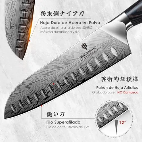 SANMEIHO ▫️ Faca Santoku de aço em pó, 18 cm, faca de cozinha japonesa 4