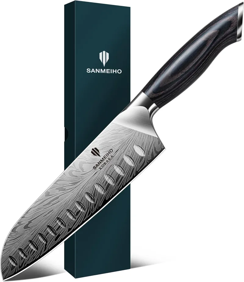 SANMEIHO ▫️ Faca Santoku de aço em pó, 18 cm, faca de cozinha japonesa