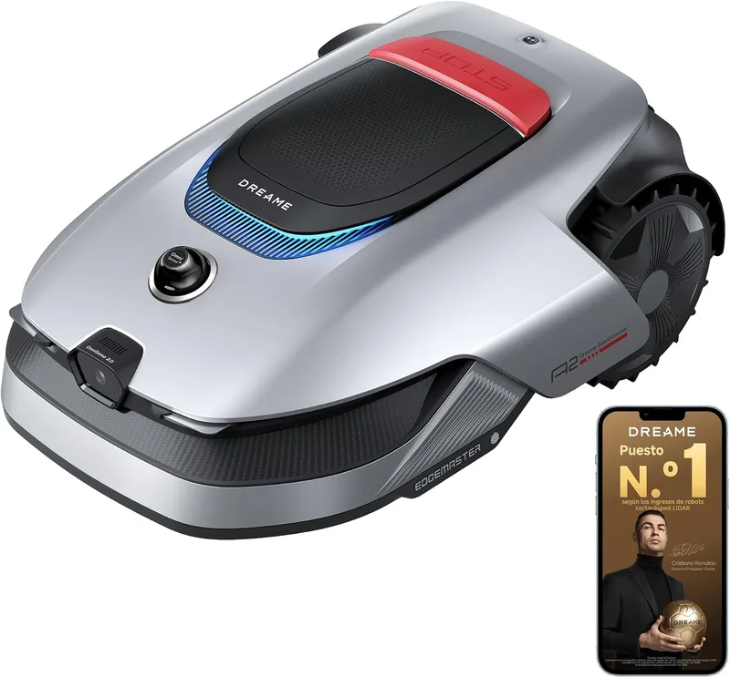 dreame ▫️ Robô cortador de relva A2 1200, Sem fios, sem RTK, para 1200 m² | LiDAR 3D de 360° e Visão IA, Capacidade de subida até 50 % (26,5°), Corte de precisão de 5 cm, Controlo duplo de mapas