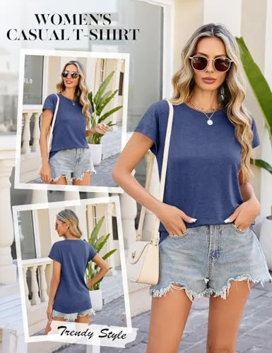 Fashora ▫️ Camisola de manga curta elegante para mulher, camisola de verão com gola redonda, camisolas elásticas e leves, blusas casuais básicas, top 7