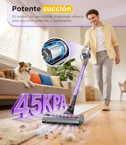 Muvano ▫️ Aspirador sem fio com sucção potente de 45 kPa e até 60 minutos de autonomia, resistente a emaranhamentos. Aspirador-vassoura recarregável com suporte de parede, ideal para pêlos de animais de estimação e pisos de madeira 3