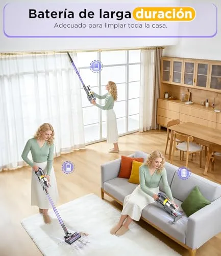 Muvano ▫️ Aspirador sem fio com sucção potente de 45 kPa e até 60 minutos de autonomia, resistente a emaranhamentos. Aspirador-vassoura recarregável com suporte de parede, ideal para pêlos de animais de estimação e pisos de madeira 6