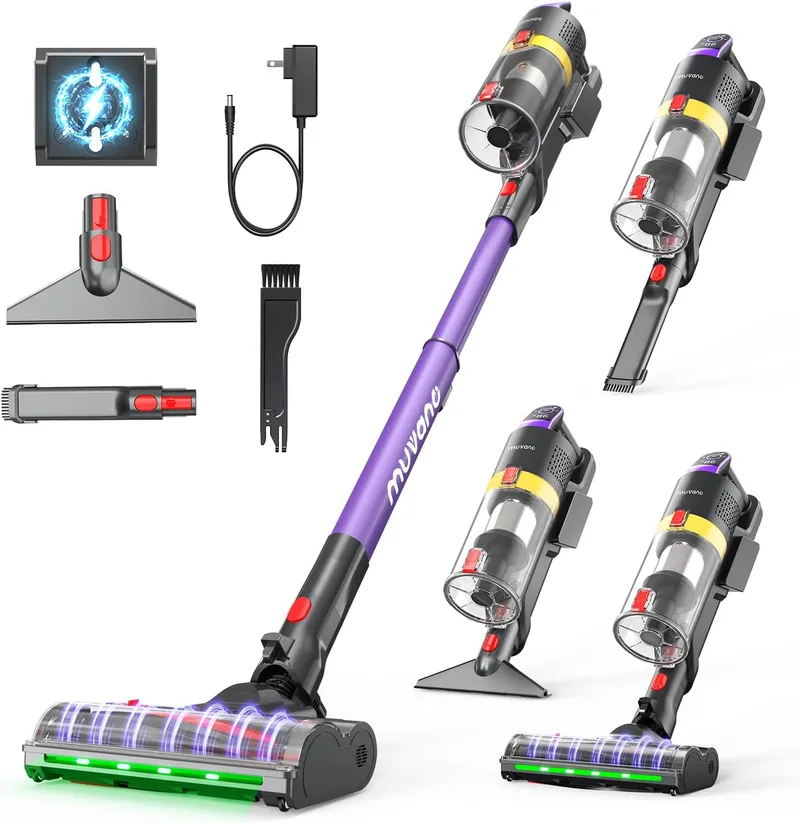 Muvano ▫️ Aspirador sem fio com sucção potente de 45 kPa e até 60 minutos de autonomia, resistente a emaranhamentos. Aspirador-vassoura recarregável com suporte de parede, ideal para pêlos de animais de estimação e pisos de madeira