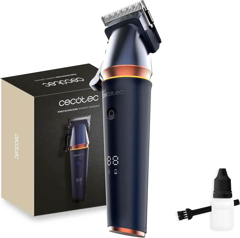Cecotec ▫️ Aparador de pêlos PrecisionCare Expert Ceramic com 6 pentes. Motor sem escovas, lâminas de cerâmica, 120 minutos de autonomia, 5 níveis de ajuste de 0,8 a 2 mm, ergonómico