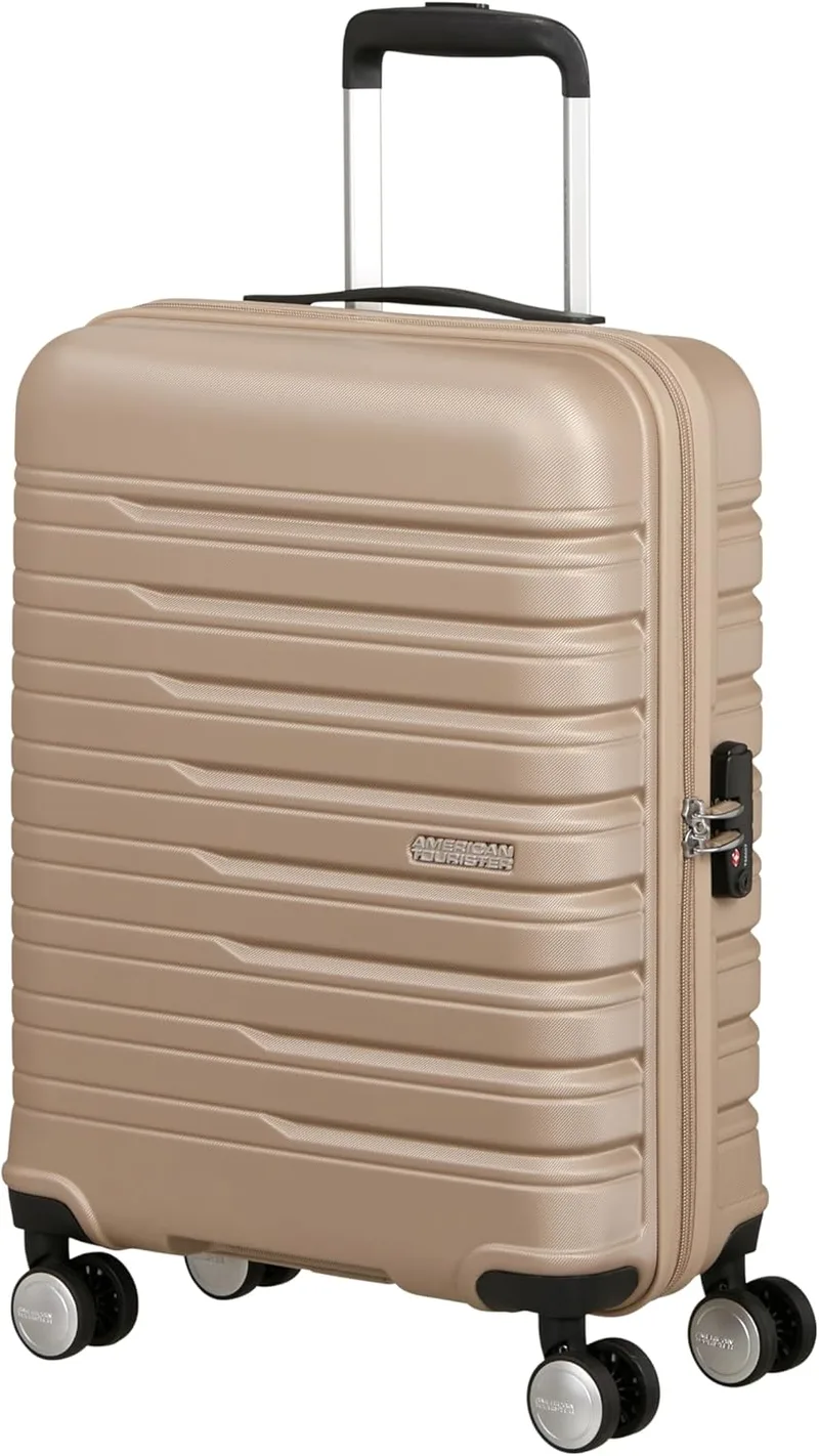 American Tourister ▫️ Flashline - Mala rígida de mão (55 x 40 x 20 cm, compatível com a Ryanair e a maioria das companhias aéreas, 34 L), cor dourado marfim