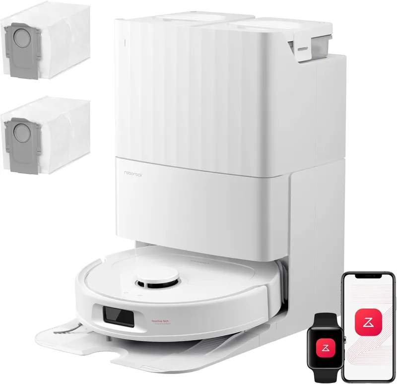roborock ▫️ Conjunto de Aspirador Robótico Qrevo S Pro (Versão melhorada do QV 35A) Sucção de 18 500 Pa, Base «Tudo em Um», Saco para pó de 2,7 L, Sistema anti-emaranhamento, Evasão de obstáculos, Branco | Secagem a ar quente a 45 °C, 18 500 Pa, Antiemaranhamento, Evitação de Obstáculos, Estação «Tu