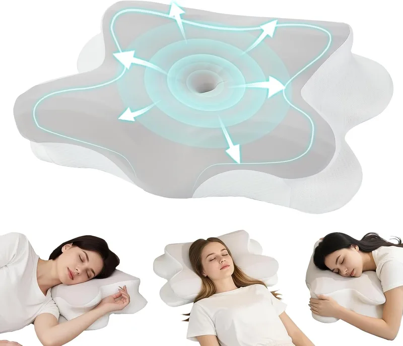 LOVPIS ▫️ Almofada para a zona cervical e pescoço, almofada cervical de espuma viscoelástica, almofada ergonómica, almofada ortopédica para dormir de lado, de barriga para cima e de barriga para baixo, 60x41x9/13cm