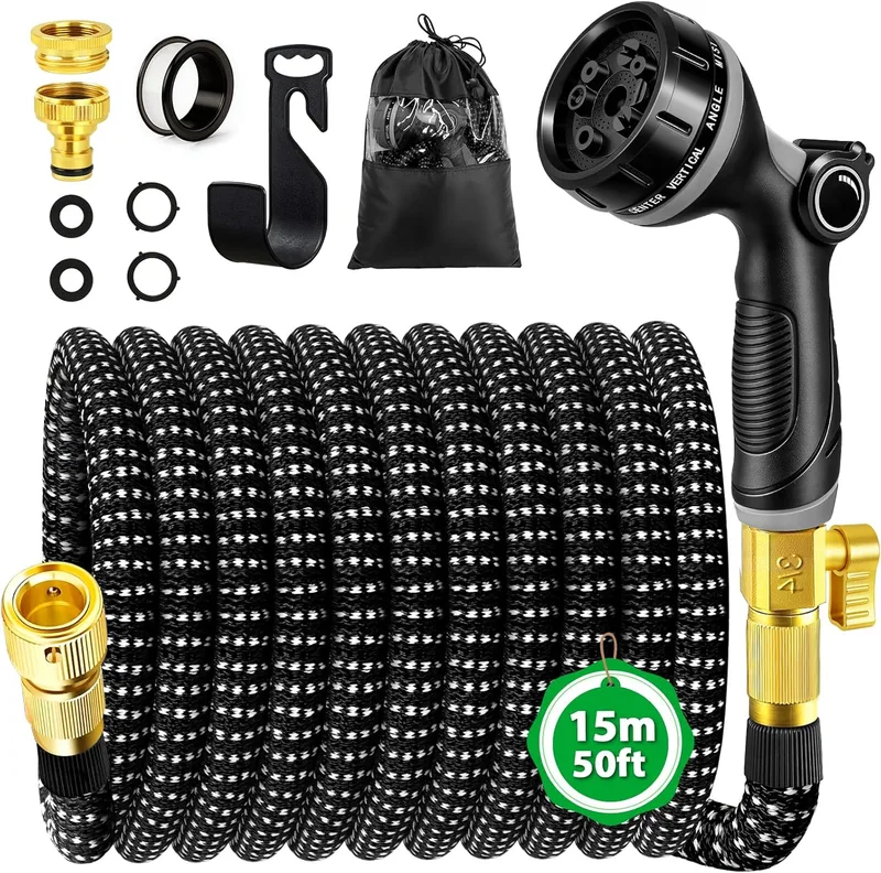 WEVOL ▫️ Mangueira de Jardim Extensível 15M, Mangueira de Jardim Extensível com Conectores de 1/2" 3/4" e Suporte de Parede, Mangueiras de Jardim com 10 Funções Mangueira de Jardim, Lavagem de Animais, Lavagem de Carros, Mangueira de Jardim, Mangueira de Jardim, Mangueira de Lavagem de Carros, Mangu