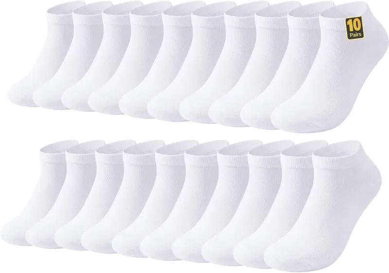 Wamicu ▫️ 10 pares de meias curtas para homem e mulher – Curtas, em algodão penteado macio – Respiráveis e confortáveis para uso diário