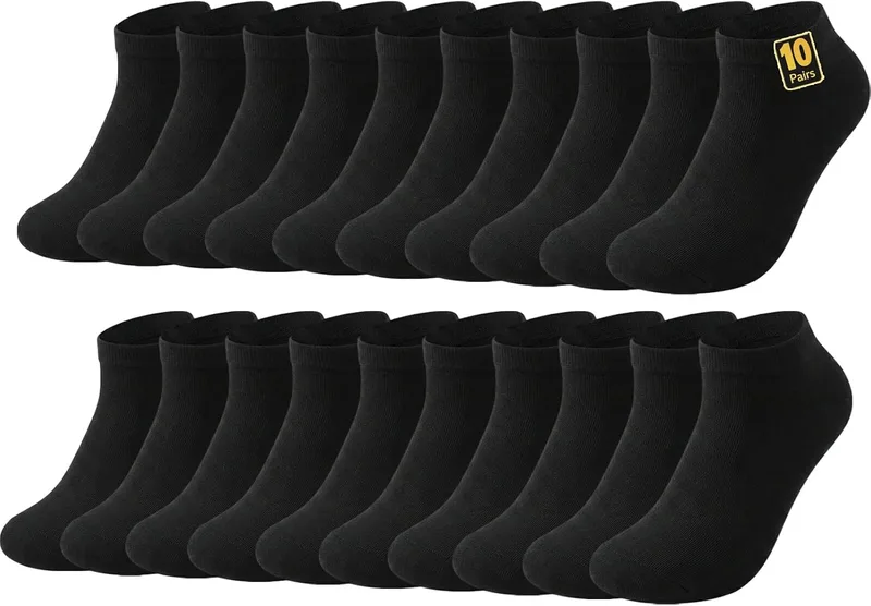 Wamicu ▫️ 10 pares de meias curtas até ao tornozelo para homem e mulher, em algodão penteado | Suaves, respiráveis e confortáveis para uso diário
