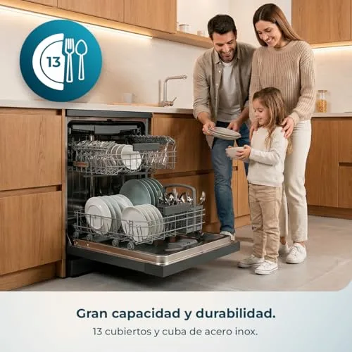 Cecotec ▫️ Máquina de lavar louça de 60 cm, instalação livre, modelo Bolero Aguazero 6205 Dark. 13 talheres, 12 programas, motor Inverter Plus Duo, painel tátil, Extra Hygiene, Super Dry, Half Load, Silent Wash, Dark 3