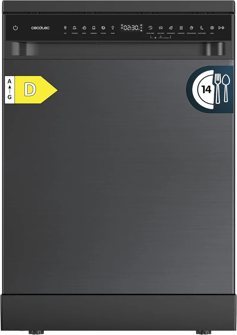 Cecotec ▫️ Máquina de lavar louça de 60 cm, instalação livre, modelo Bolero Aguazero 6205 Dark. 13 talheres, 12 programas, motor Inverter Plus Duo, painel tátil, Extra Hygiene, Super Dry, Half Load, Silent Wash, Dark