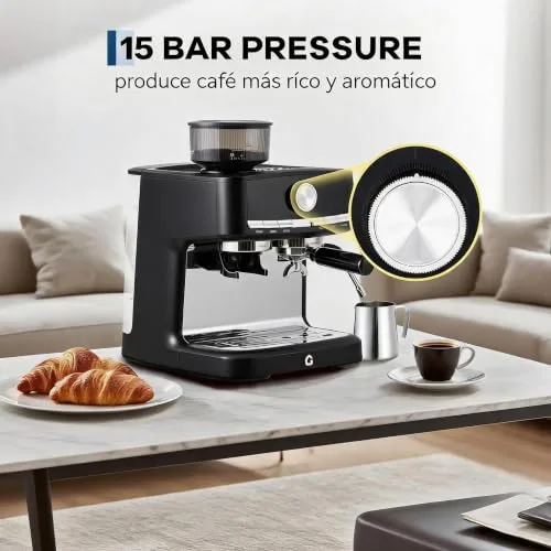 Garvee ▫️ Máquina de café expresso semiautomática 15 bar, moedor incorporado com 30 níveis, bocal para espumar leite, porta-filtros de 58 mm, depósito de 1,5 L, fácil de limpar. 4