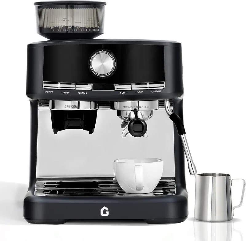 Garvee ▫️ Máquina de café expresso semiautomática 15 bar, moedor incorporado com 30 níveis, bocal para espumar leite, porta-filtros de 58 mm, depósito de 1,5 L, fácil de limpar.