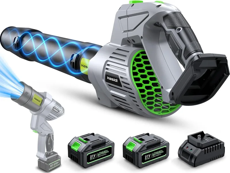 Comchoi ▫️ Soprador de folhas, 990 000 RPM, motor sem escovas, 2 pilhas e carregador, 5 velocidades ajustáveis, leve, para jardim, relvado, quintal, pátio, carro, remoção de neve e pó, cinzento pérola