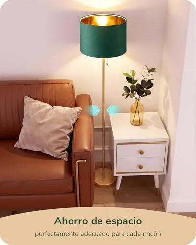 EDISHINE ▫️ Candeeiro de pé para sala, abajur em veludo, verde e dourado | Estrutura metálica dourada, candeeiro de leitura moderno com lâmpada LED E27 incluída, 2700 K, para quarto e escritório 4