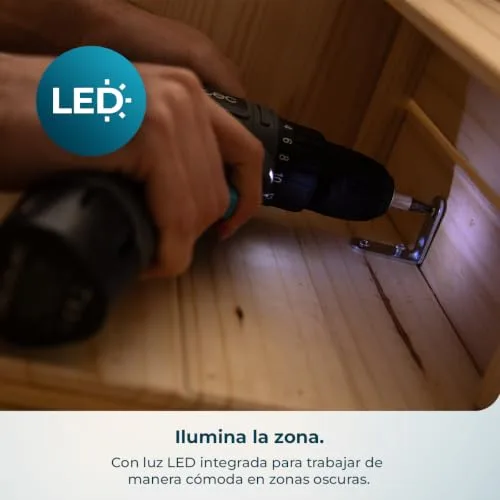 Cecotec ▫️ Berbequim a Bateria PowerForce 1000. 12 V, 2000 mAh, 2 velocidades (400/1400 rpm), binário de aperto de 28 Nm em 20 níveis, luz LED, troca de broca sem chave, design ergonómico, inclui pontas e brocas 5