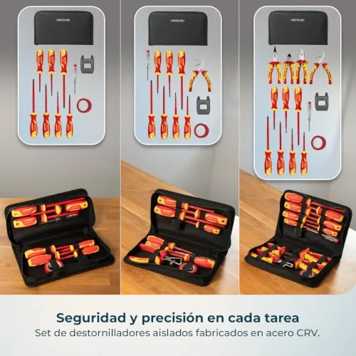 Cecotec ▫️ Conjunto de chaves de fendas isoladas 7 peças, HardGyro 11 SafeVolt Magnetic. Isoladas VDE até 1000 V, certificação VDE e GS, aço CR-V, pontas magnéticas, inclui magnetizador, localizador de pólos e fita isolante 3
