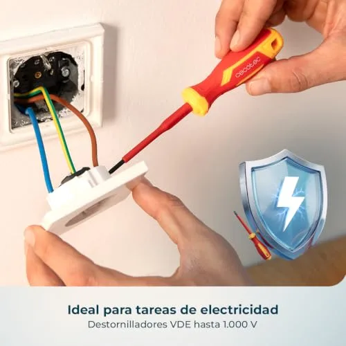 Cecotec ▫️ Conjunto de chaves de fendas isoladas 7 peças, HardGyro 11 SafeVolt Magnetic. Isoladas VDE até 1000 V, certificação VDE e GS, aço CR-V, pontas magnéticas, inclui magnetizador, localizador de pólos e fita isolante 4