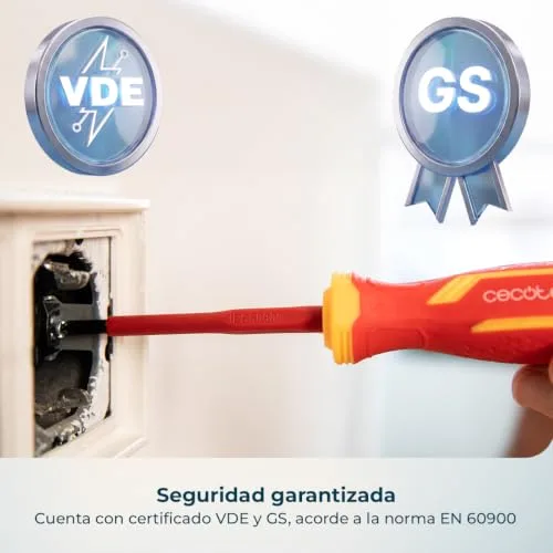 Cecotec ▫️ Conjunto de chaves de fendas isoladas 7 peças, HardGyro 11 SafeVolt Magnetic. Isoladas VDE até 1000 V, certificação VDE e GS, aço CR-V, pontas magnéticas, inclui magnetizador, localizador de pólos e fita isolante 5