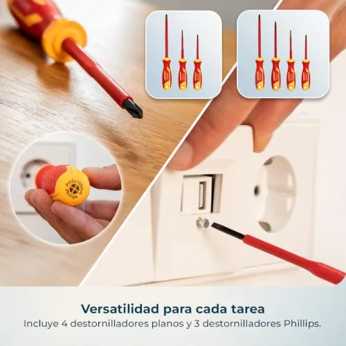 Cecotec ▫️ Conjunto de chaves de fendas isoladas 7 peças, HardGyro 11 SafeVolt Magnetic. Isoladas VDE até 1000 V, certificação VDE e GS, aço CR-V, pontas magnéticas, inclui magnetizador, localizador de pólos e fita isolante 6