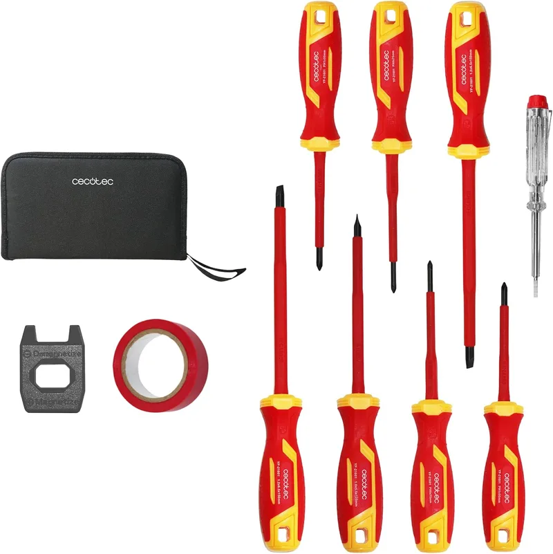 Cecotec ▫️ Conjunto de chaves de fendas isoladas 7 peças, HardGyro 11 SafeVolt Magnetic. Isoladas VDE até 1000 V, certificação VDE e GS, aço CR-V, pontas magnéticas, inclui magnetizador, localizador de pólos e fita isolante