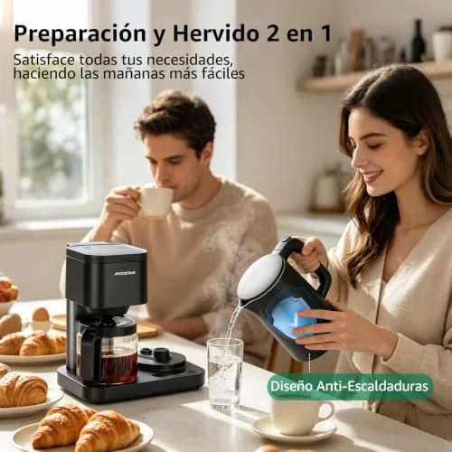 Aigostar ▫️ Cafeteira de gotejamento 3 em 1, 1600 W, 1,3 L/8 chávenas, temperatura 60–100 °C, painel tátil LED, 2 filtros, preta 2