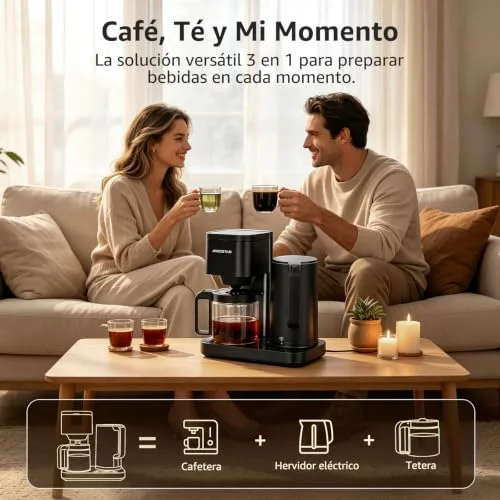 Aigostar ▫️ Cafeteira de gotejamento 3 em 1, 1600 W, 1,3 L/8 chávenas, temperatura 60–100 °C, painel tátil LED, 2 filtros, preta 7