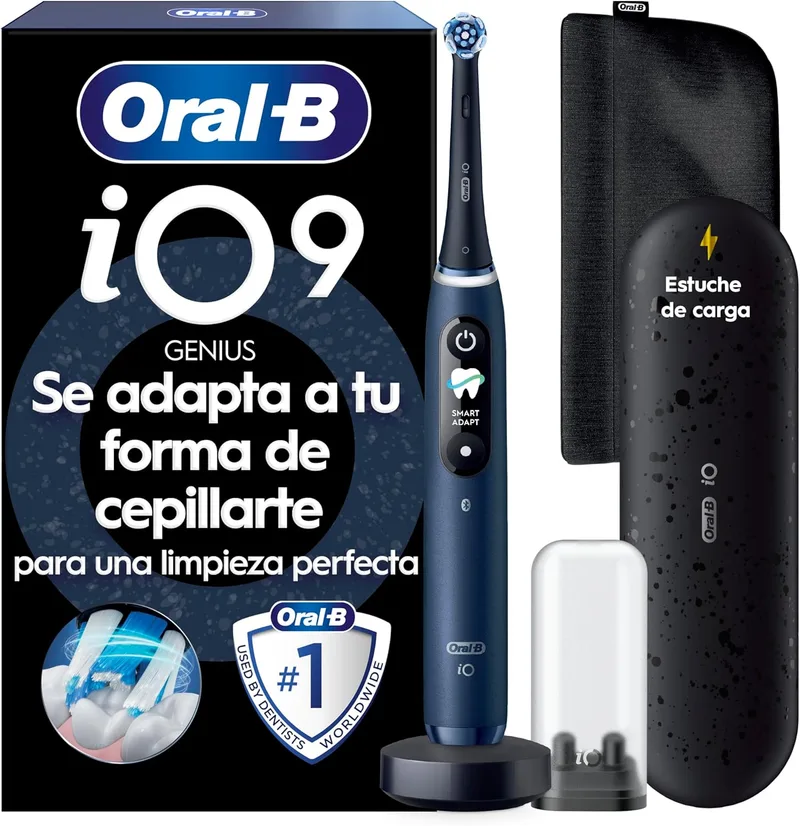 Oral-B ▫️ Escova de dentes elétrica iO 9 com 1 cabeça de escovagem, azul safira | Escova de dentes com 7 modos de escovagem, sensor de pressão e estojo de carregamento para viagem, capa magnética, acompanhamento através da aplicação