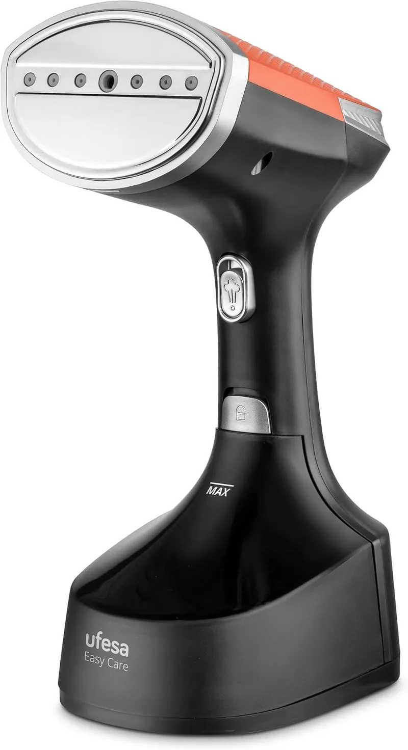 Ufesa ▫️ Ferro de engomar vertical a vapor Easy Care 1700 W, elimina rugas, desinfeta e desodoriza, vapor contínuo de 30 g/min, pronto a usar em 25 s, depósito de 300 ml, cabeça extragrande, escova para tecidos grossos