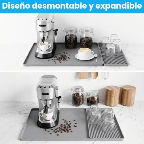 Adiwo ▫️ Tapete de silicone para café com tapete de secagem – Antiderrapante, resistente ao calor, para máquinas de café, cozinha e bar (cinzento) 6