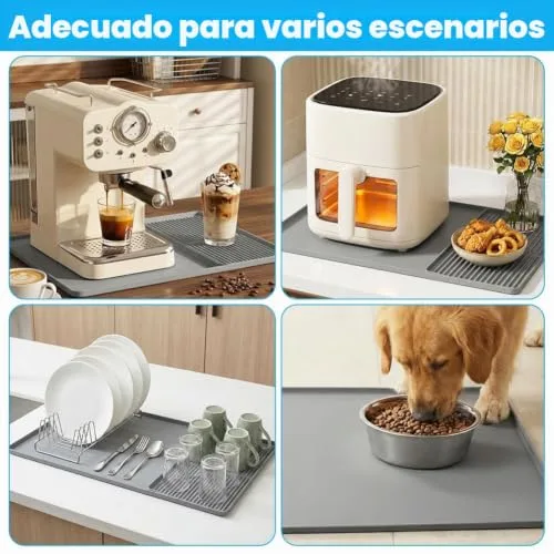 Adiwo ▫️ Tapete de silicone para café com tapete de secagem – Antiderrapante, resistente ao calor, para máquinas de café, cozinha e bar (cinzento) 7