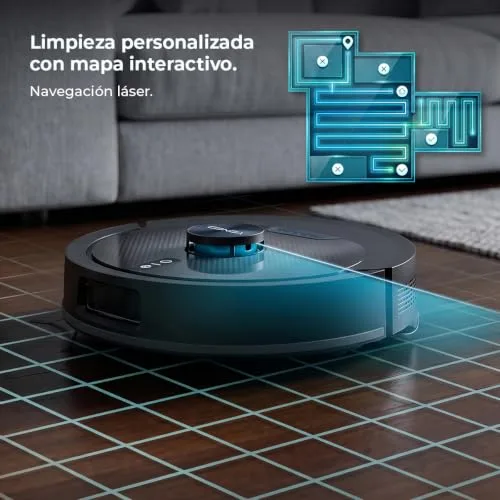 Cecotec ▫️ Robô aspirador e esfregador de chão com base de esvaziamento automático Conga Y80 Dark. Navegação a laser, 25 000 Pa, autonomia de 240 min, escova de silicone para animais de estimação, saco de pó de 3 L, Bluetooth e Wi-Fi, aplicação 4