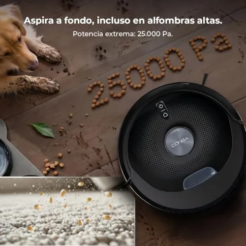 Cecotec ▫️ Robô aspirador e esfregador de chão com base de esvaziamento automático Conga Y80 Dark. Navegação a laser, 25 000 Pa, autonomia de 240 min, escova de silicone para animais de estimação, saco de pó de 3 L, Bluetooth e Wi-Fi, aplicação 5