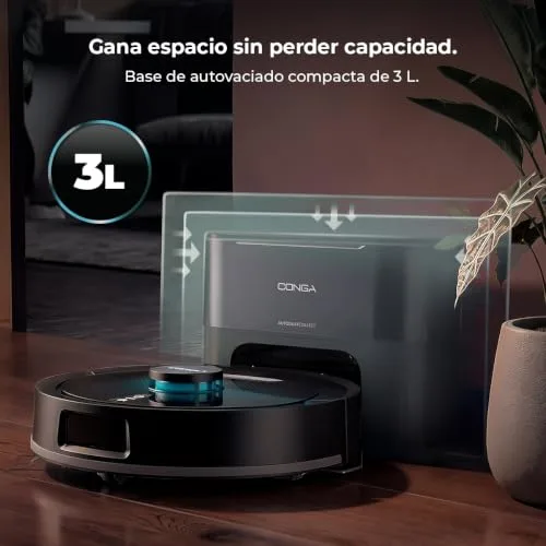 Cecotec ▫️ Robô aspirador e esfregador de chão com base de esvaziamento automático Conga Y80 Dark. Navegação a laser, 25 000 Pa, autonomia de 240 min, escova de silicone para animais de estimação, saco de pó de 3 L, Bluetooth e Wi-Fi, aplicação 6
