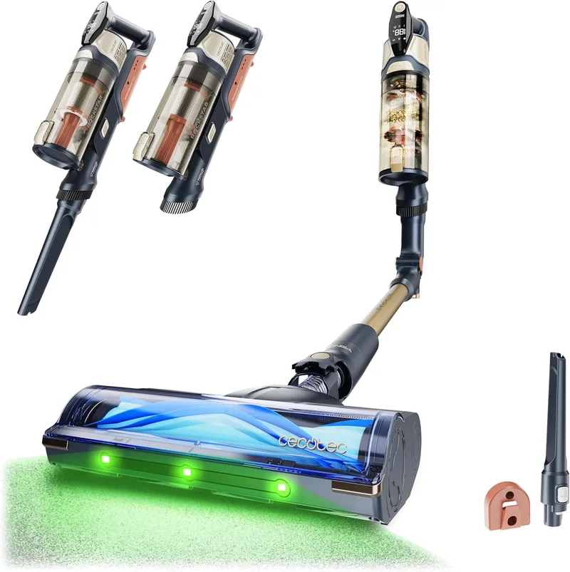 Cecotec ▫️ Aspirador vertical sem fio Conga Rockstar S50 Flex. 340 W, potência de sucção de 135 AW e 22 kPa, escova anti-emaranhamento Hairless XXL, autonomia de 45 minutos, luz LED verde, tubo flexível, design leve