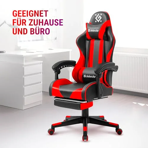 Defender ▫️ Cadeira Gaming Rock – Cadeira ergonómica com apoio para os pés – Couro sintético – Encosto com inclinação de 135° – Edição Comfort – Até 120 kg – Preto e Vermelho 5