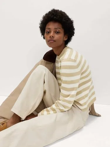 Marks & Spencer ▫️ Camisola curta às riscas com elevado teor de algodão, para mulher, corte normal 4