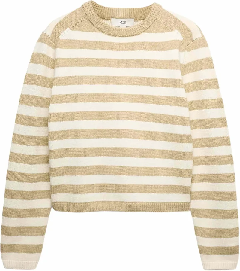 Marks & Spencer ▫️ Camisola curta às riscas com elevado teor de algodão, para mulher, corte normal