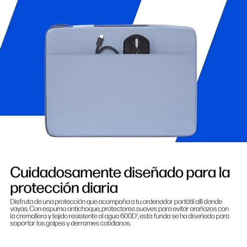 HP ▫️ Bolsa de Proteção para Portátil de 15-16 polegadas, Acolchoada e Antichoque, Resistente à Água 600D, com Alça Retrátil e Bolso para Acessórios, Compatível com Portáteis até 16", Cor Azul Claro 3