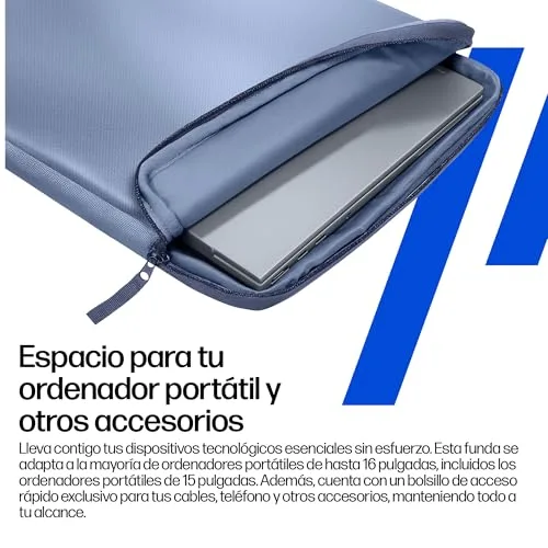 HP ▫️ Bolsa de Proteção para Portátil de 15-16 polegadas, Acolchoada e Antichoque, Resistente à Água 600D, com Alça Retrátil e Bolso para Acessórios, Compatível com Portáteis até 16", Cor Azul Claro 4