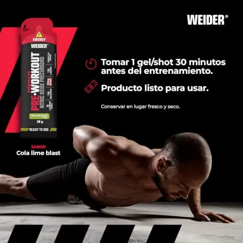 Weider ▫️ Premium Pre-Workout Gel (12 x 70 g) Sabor Cola-Lima, Precursor do óxido nítrico, com L-citrulina, L-arginina, beta-alanina, cafeína e vitaminas, energia imediata, monodose pronta a consumir 4