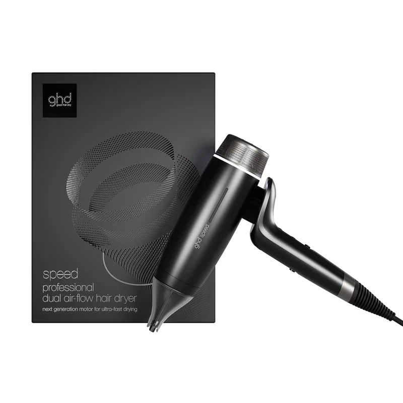 ghd Speed Matte Black Professional Ionic Hairdryer Ultra-Fast - Secagem rápida, eficiente e potente sem danos causados pelo calor, o melhor secador de cabelo ghd - Para todos os tipos de cabelo (Ficha Europeia)