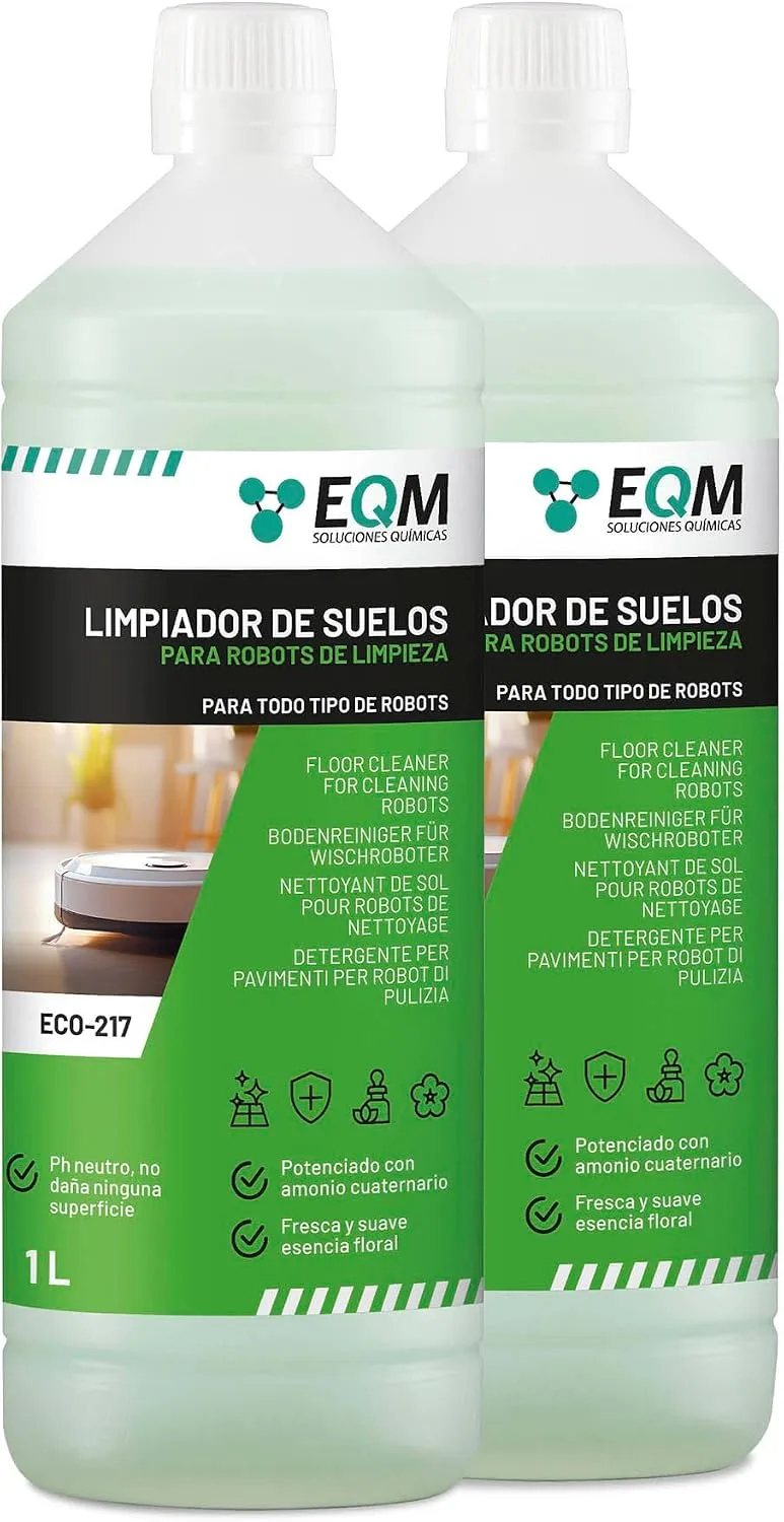 EQM SOLUCIONES QUIMICAS ▫️ EQM - ECO-217 - Produto de limpeza para pisos para robôs de limpeza - 2x1 L - Adequado para qualquer superfície graças ao seu pH neutro - Aroma floral agradável