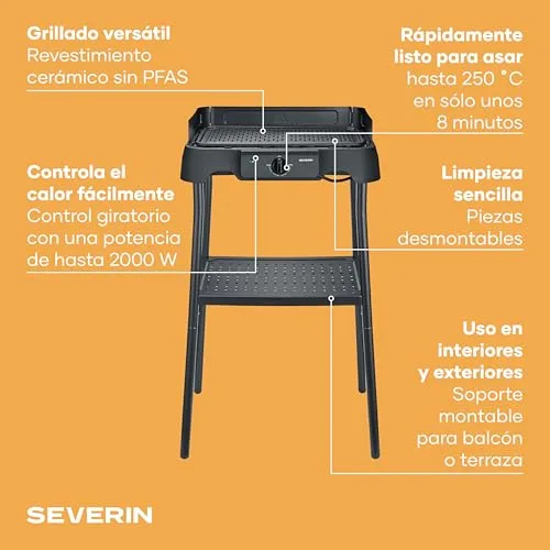 Severin ▫️ Churrasqueira elétrica de pé para varanda, placa cerâmica, 2000 W 3