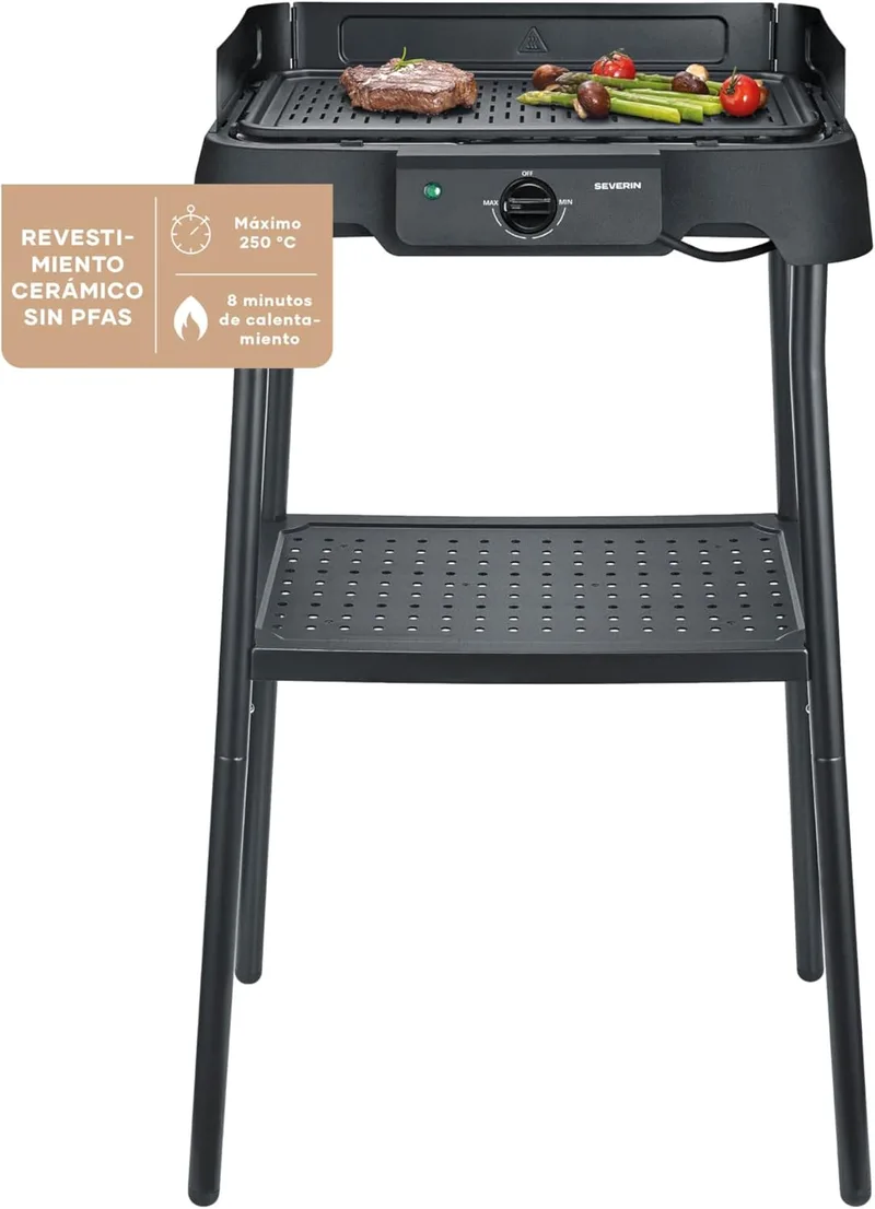 Severin ▫️ Grelhador elétrico de mesa com placa de alumínio e suporte, preto PG 8596