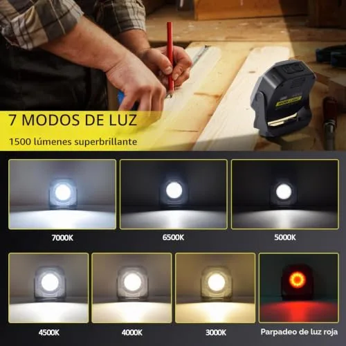 Masmejor ▫️ Lanterna LED recarregável (2 unidades), 1500 LM, 4000 mAh, magnética, 7 modos 3