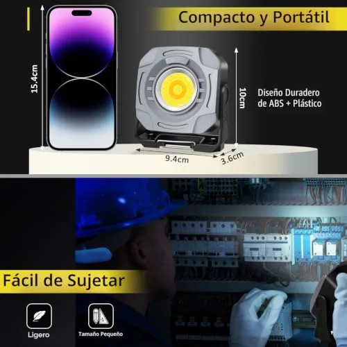 Masmejor ▫️ Lanterna LED recarregável (2 unidades), 1500 LM, 4000 mAh, magnética, 7 modos 5