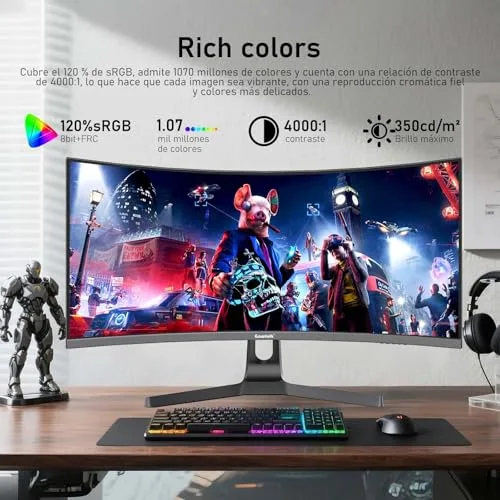 Gawfolk ▫️ Monitor de jogos curvo de 34 polegadas, UWQHD, 3440×1440p, 200 Hz 5